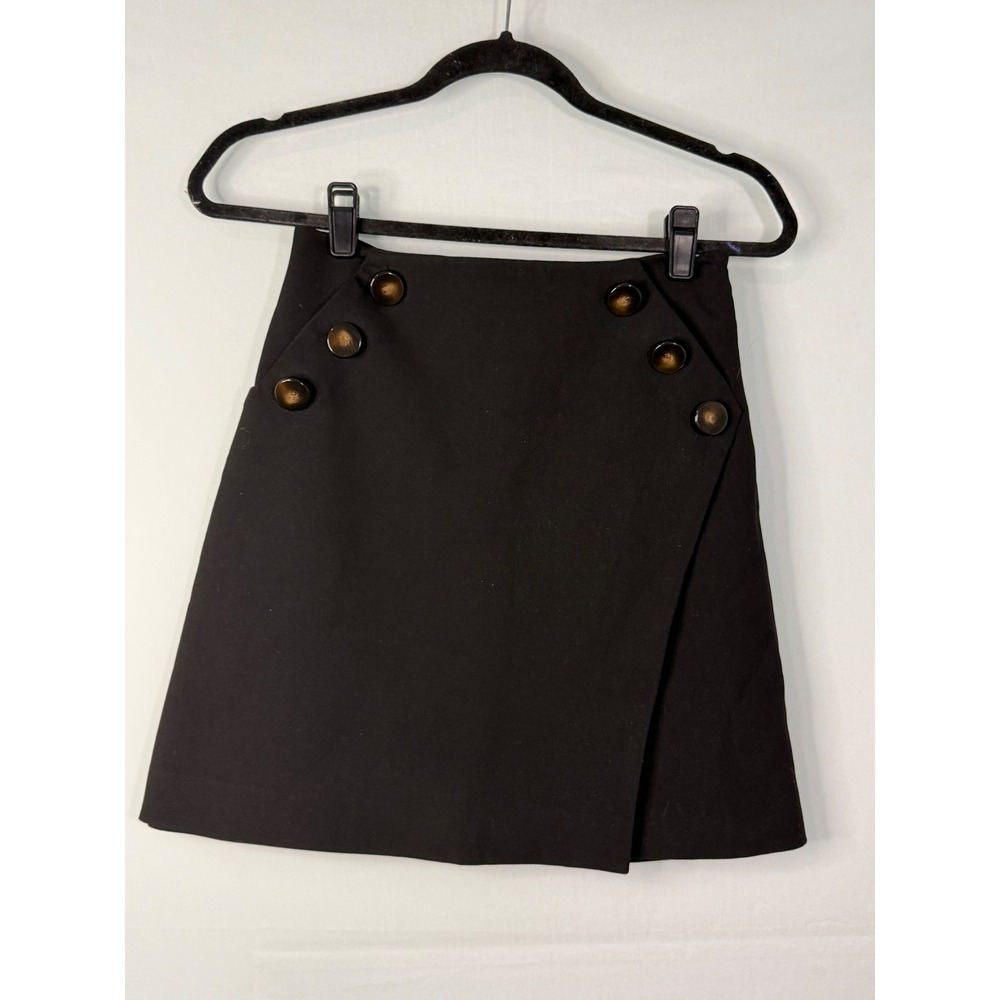 ba&sh Kara Lady Skirt Women XS Black Button Front Wrap Mini Skirt Noir 1H21KARA